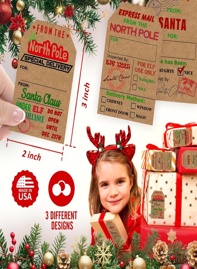 RokAPary from Santa Claus Gift Tags, Natural Kraft 2” x 3” Inch Stickers, Delivery from The North Pole Christmas Labels. 48 Labels. Made in USA - Image 4